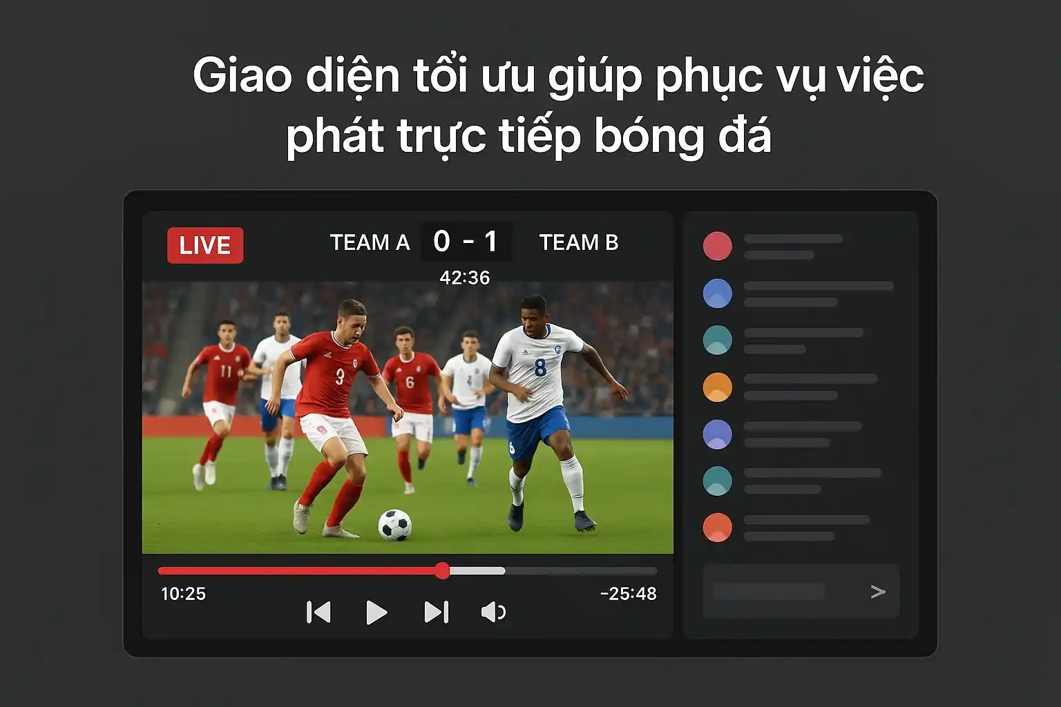 Giao diện tối ưu giúp phục vụ việc phát trực tiếp bóng đá